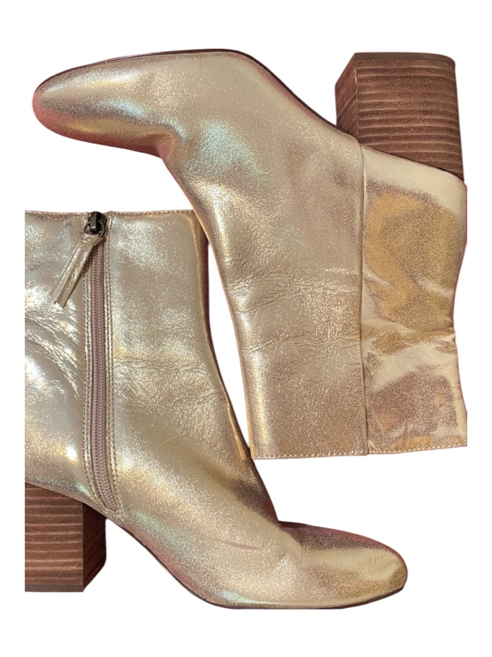 J. Crew Metallic Gold Leather Ankle Boot w/ heel size 6 concert party night out